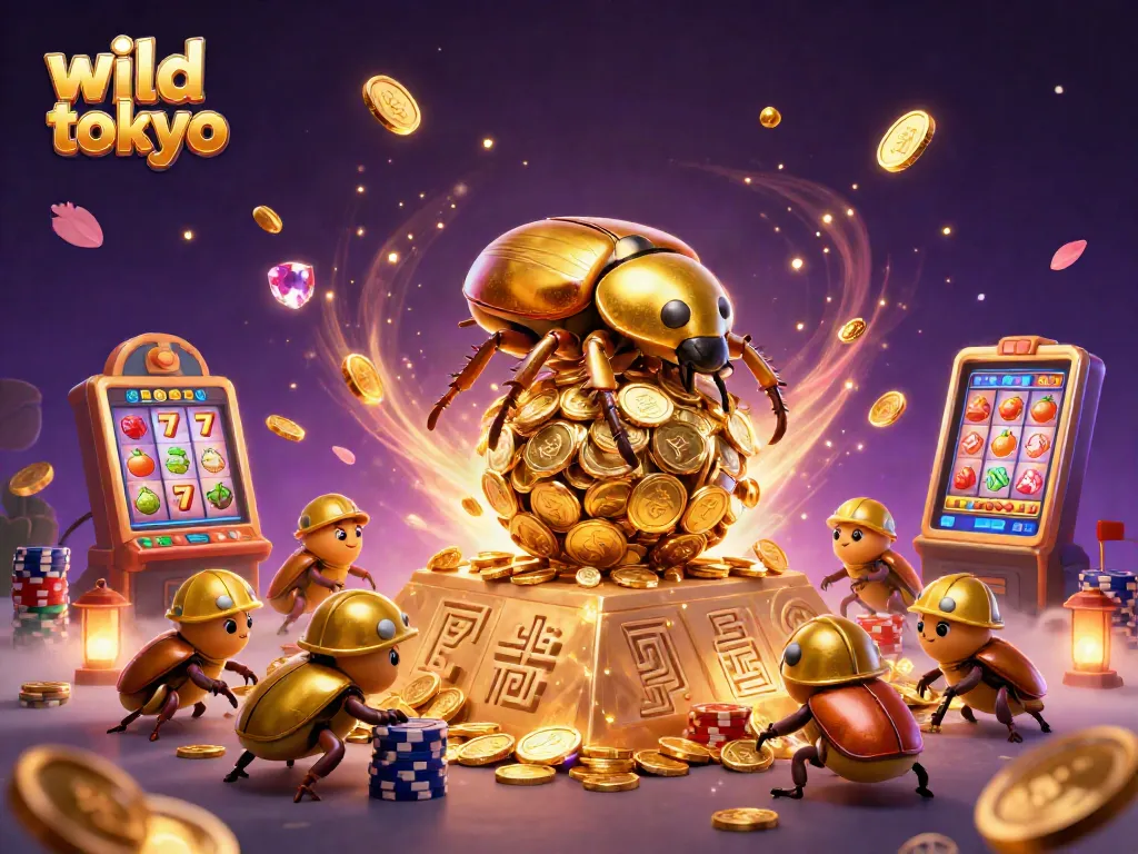 Spin the reels in wild tokyo's vibrant slot machine scene filled with golden treasures.